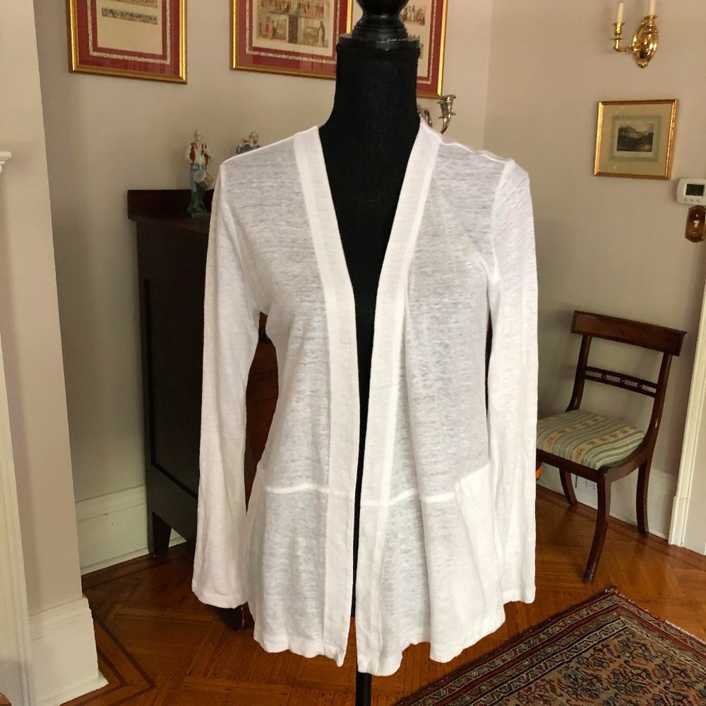 J.Jill Linen Open Cardigan Light knit pockets